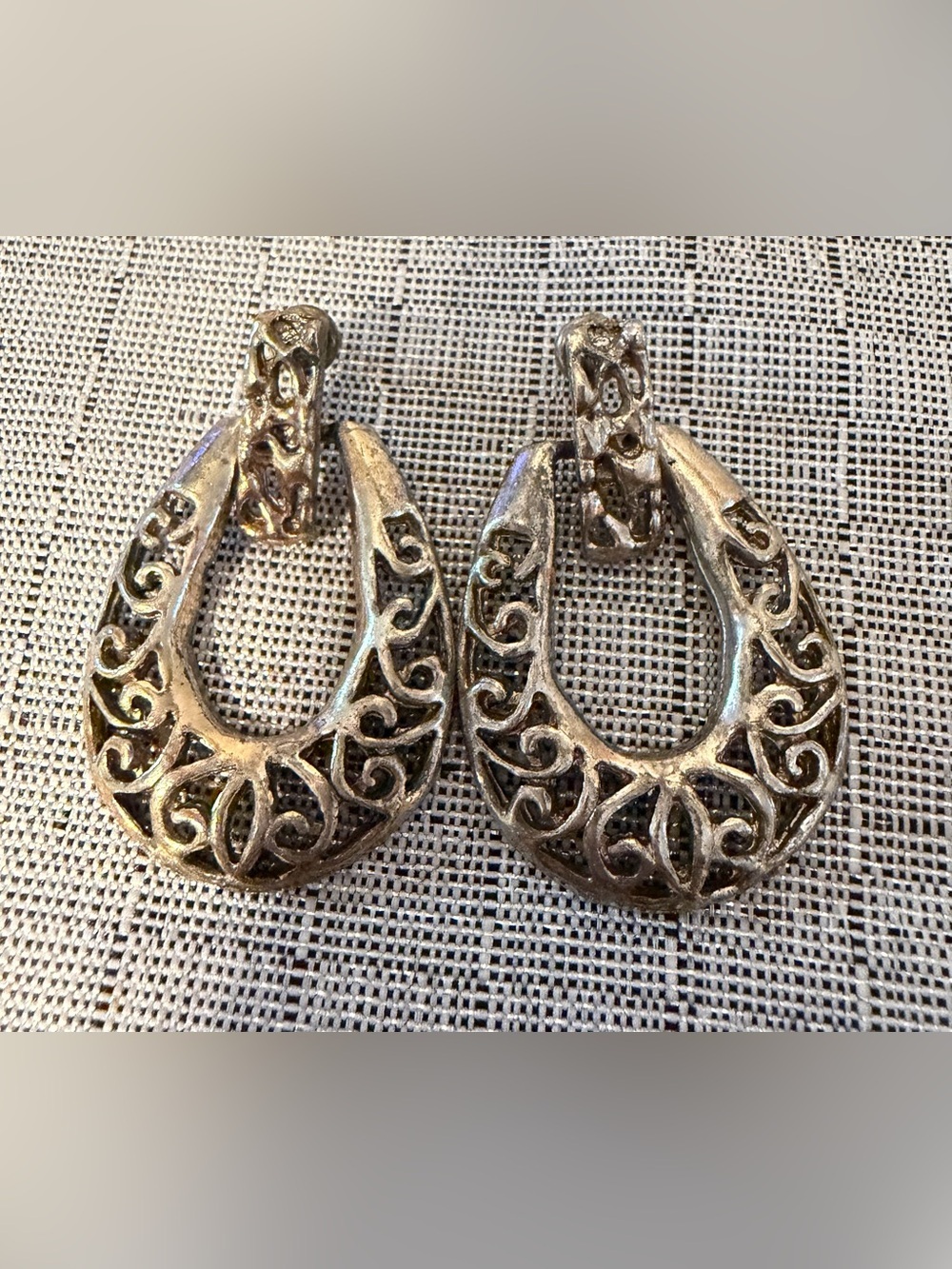 Ornate Filigree Hoop Earrings - Silver Tone